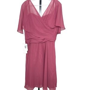 JJ House size 16‎ Mulberry Chiffon Overlay Flutter Sleeve V Neck Dress Size